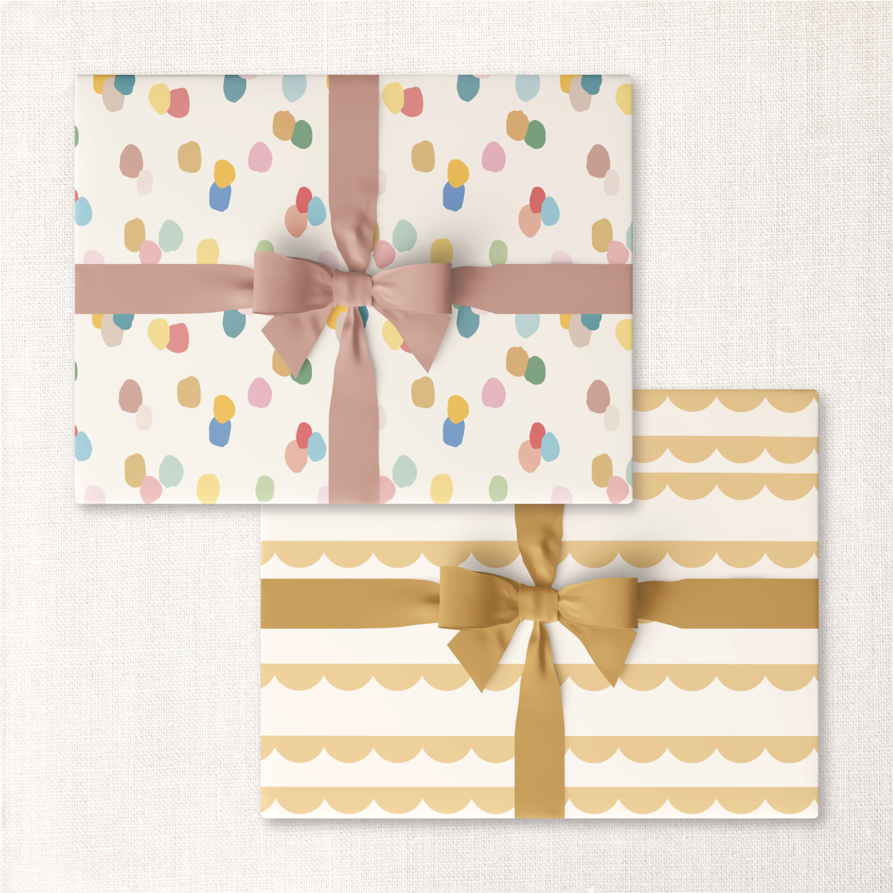 Painted Dots + Golden Scallops Double-Sided Wrapping Paper