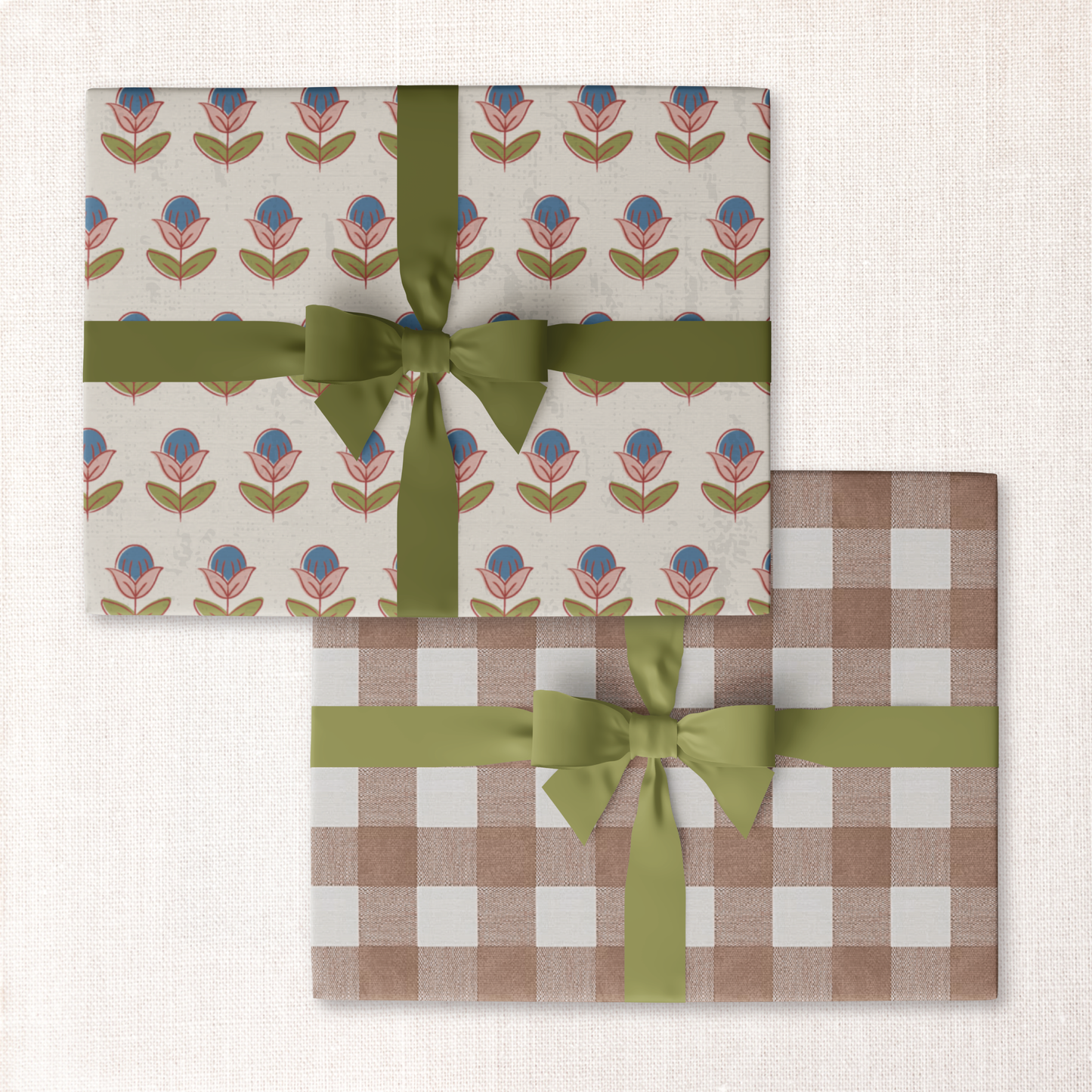 Blossom + Gingham Double-Sided Wrapping Paper