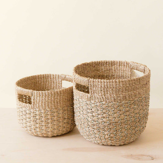 Grey + Natural Round Nesting Baskets (Set of 2)