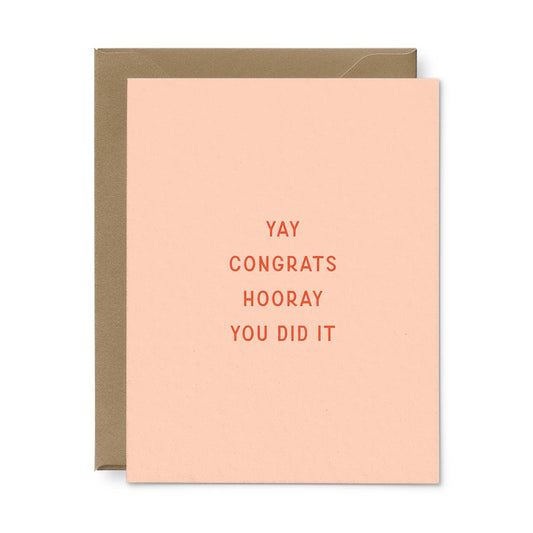 Yay Congrats Hooray Letterpress Greeting Card